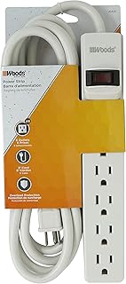Woods 41436 Power Strip with 6 Outlets and Overload Safety Switch, 8 Foot Cord, White