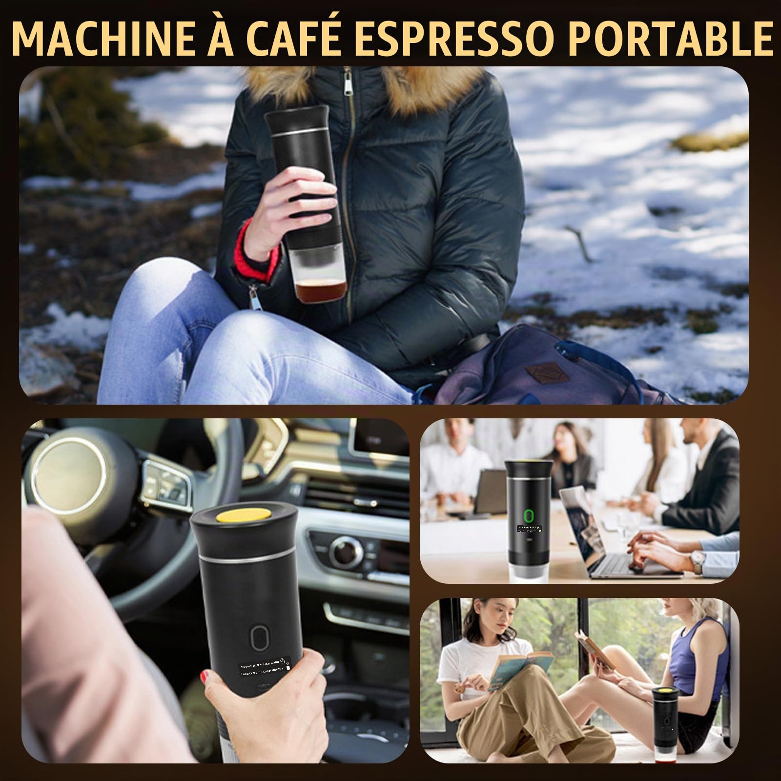 Machine a Cafe Portable, 3 en 1 Cafetiere Portable Rechargeable Compatible avec Capsules Espresso et Poudre de Café, Chauffage Électrique, Rechargeable, pour Camping Bureau Maison Voiture