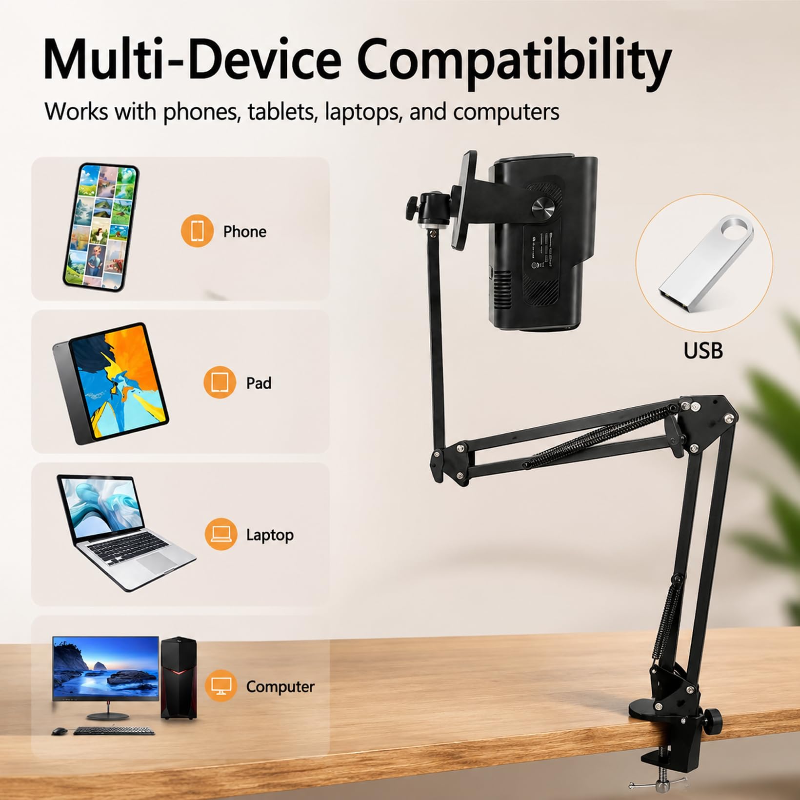 Zeichenprojektor Tragbar, HD 720p Skizzenprojektoren mit Ständer & Fernbedienung, 200 ANSI 4-Punkt-Trapezkorrektur 360° Drehbar, Drawing Projector WLAN für Smartphone Tablet Leinwand Wand