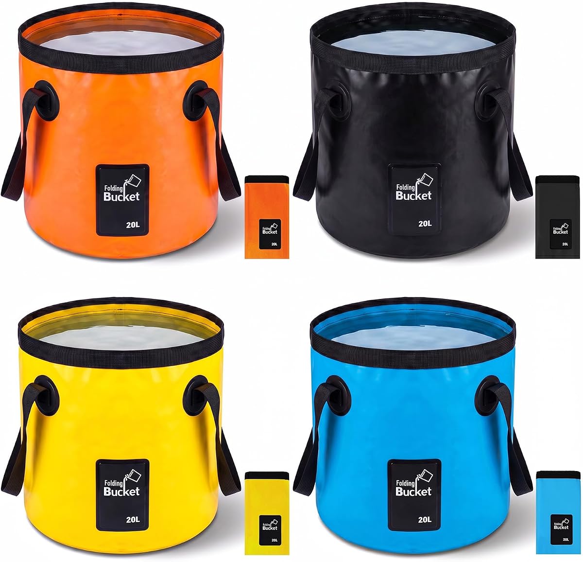 4 Pcs Collapsible Bucket with Handle 5 Gallon(20L) Foldable Water Container Folding Water Bucket Portable Folding Camp Wash Basin for Outdoor Travelling Camping Hiking Fishing Car Washing