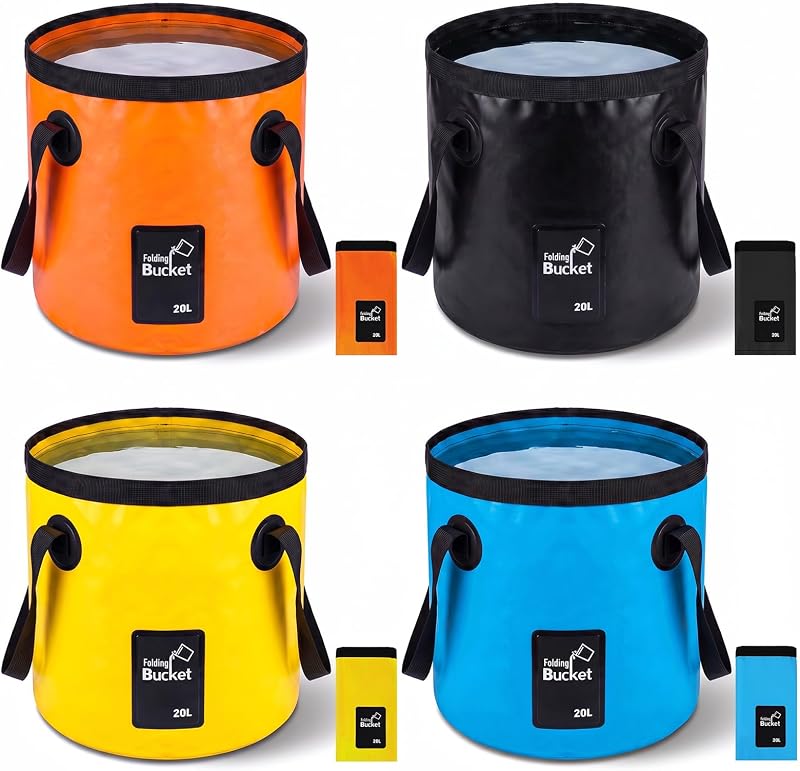 4 Pcs Collapsible Bucket with Handle 5 Gallon(20L) Foldable Water Container Folding Water Bucket Portable Folding Camp Wash Basin for Outdoor Travelling Camping Hiking Fishing Car Washing