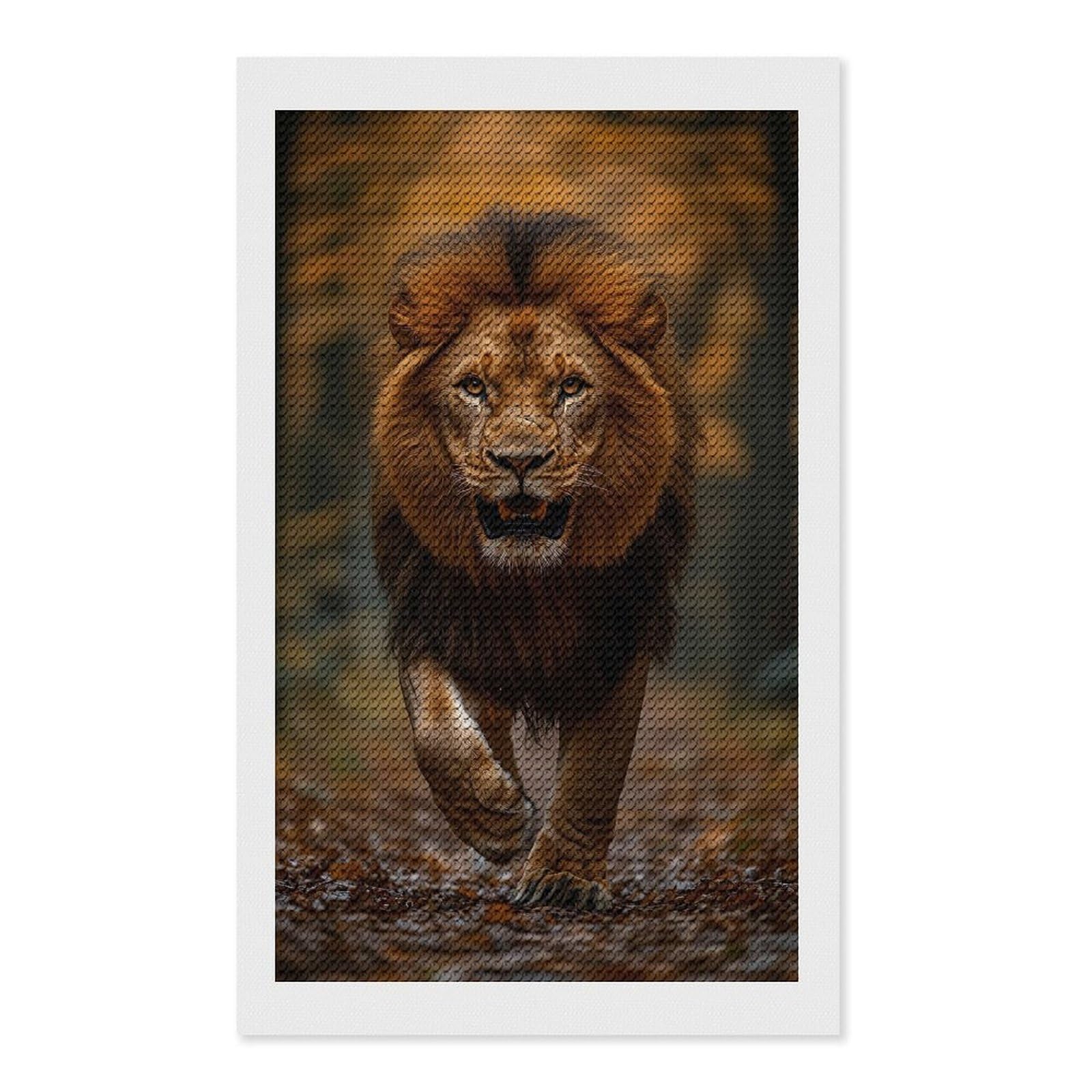 Junmoney Majestic Lion Walking Through Autumn Forest Round Drill Diamond Painting 12"x20", for Women, Relaxing DIY Hobby, Bedroom Decor, Christmas Gift, Adhesive Canvas