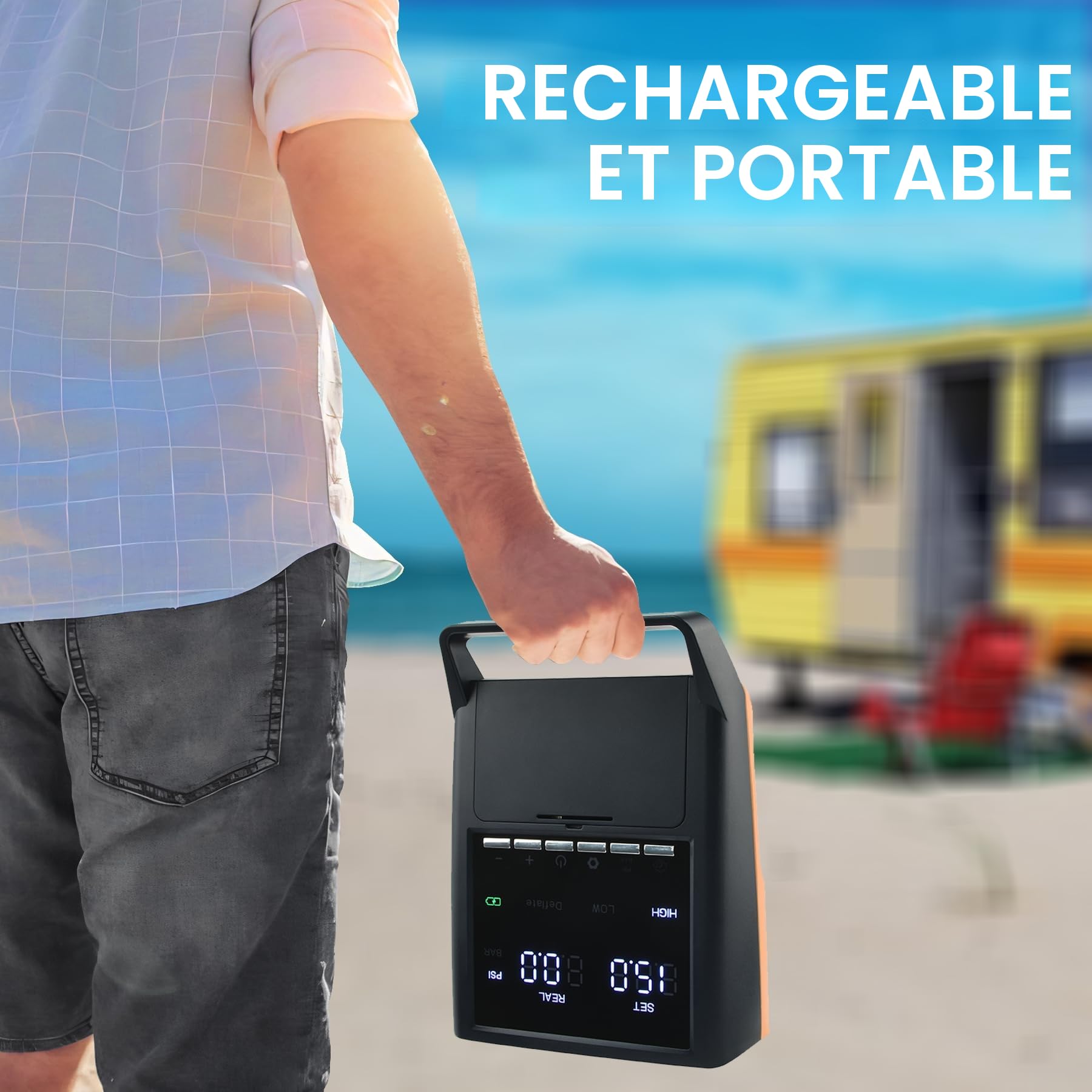 Mojimdo Pompe Électrique Haute Performance pour Sup - 20PSI, Rechargeable avec Éclairage Intégré - Gonflage 30% Plus Rapide, Arrêt Automatique, Double Alimentation 12V DC & Type-C