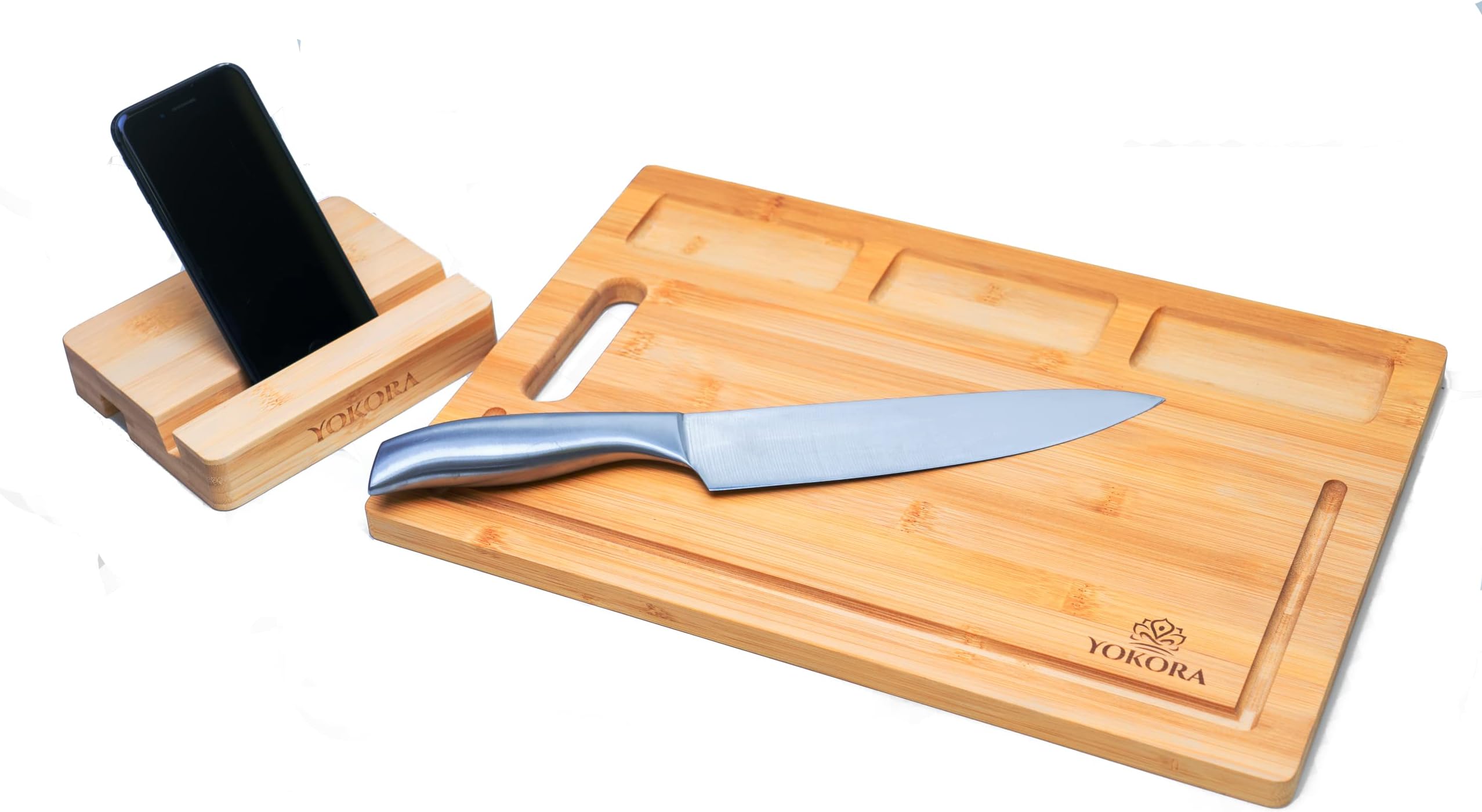 Bambus Schneidebrett Set – 2-teilig Mit Saftrille & Drehbarem Halter Für Die Küche