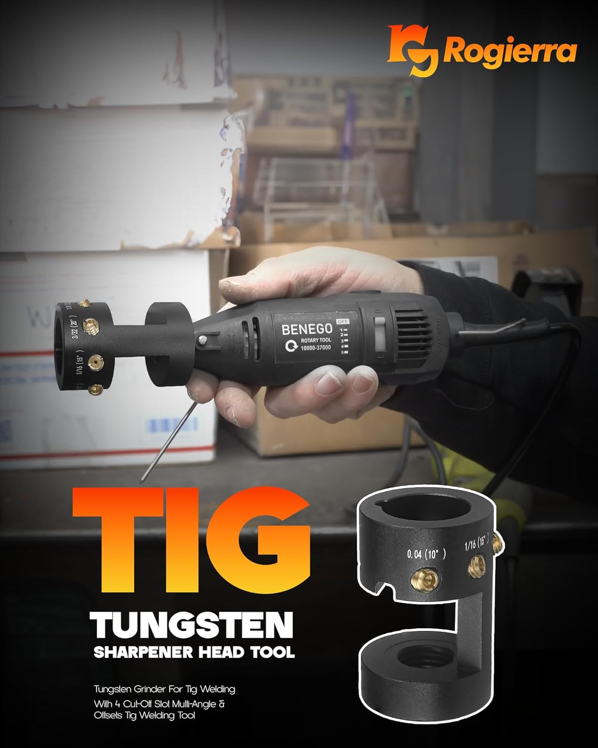 Rogierra TIG Tungsten Electrode Sharpener Head Tool, Compatible with TIG Welding Tool, Multi-Angle with 4 Cut-Off Slot