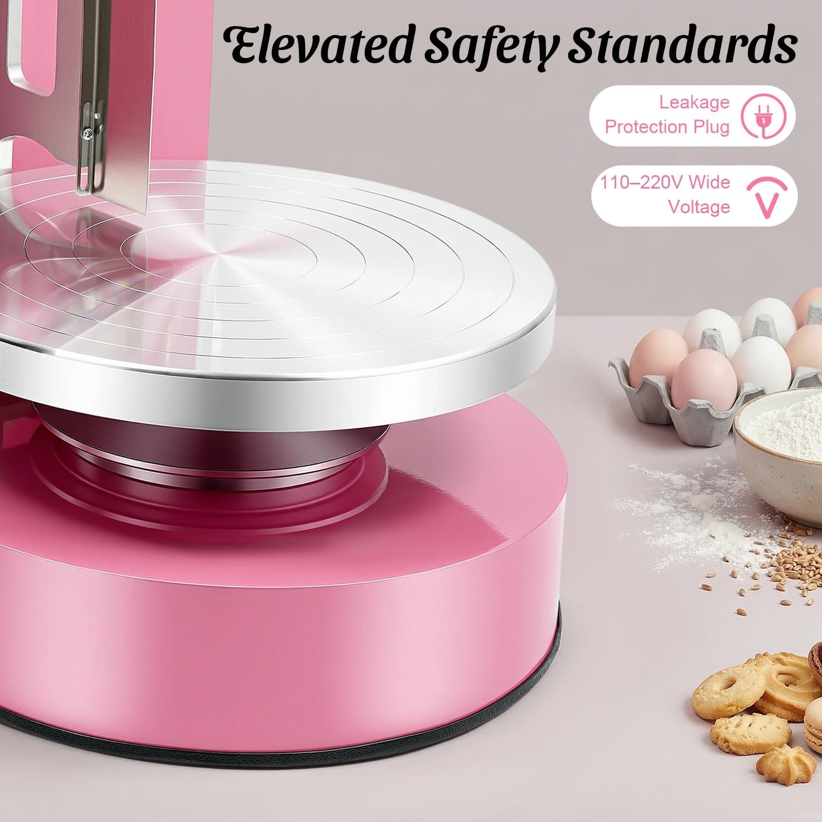 Plato Giratorio para Tartas Ajustable, Máquina Alisadora y Formación Hielo. Eléctrica para glaseado de pasteles, soporte giratorio pasteles lava, cumpleaños(Pink)
