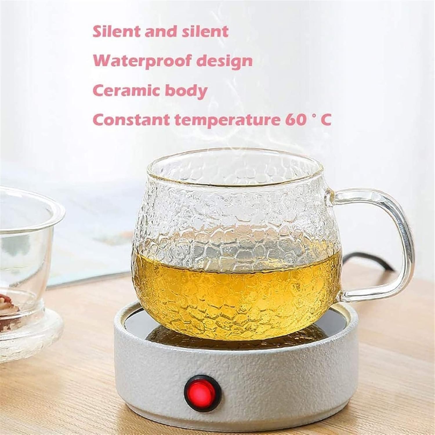 Touch Control Coffee Mug Warmer for Desk with Auto Shut Off Self Heating Tea Cup Coaster High Temperature Resistance and Waterproof Tempered Glass Plate Design for Home Bedside Table or Office