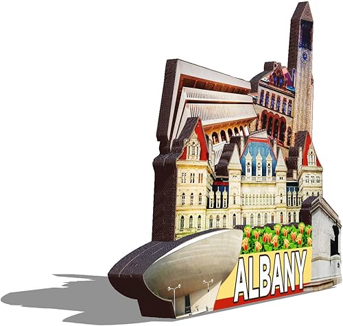 Miniatura 2 de Imán de madera para nevera de Estados Unidos Albany 3D, recuerdos coleccionables, decoraciones artesanales hechas a mano