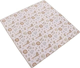 Jiawu Cute Cartoon Animal Baby Highchair Floor Mat 43.3x43.3in Food Spill Mess Mat for Dining, Antislip Soft Polyester Baby Toddler Floor Protection, Easy Clean Home Use