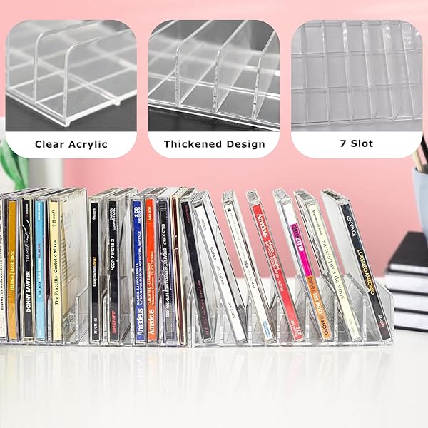 2 Pcs Transparent CD Holder, CD/DVD Presentation Rack, Acrylic CD/DVD Display Shelf, Multi-Slot CD Storage Rack, CD Organiser Stand for Cassettes Game Cassettes Books Cosmetics - 3