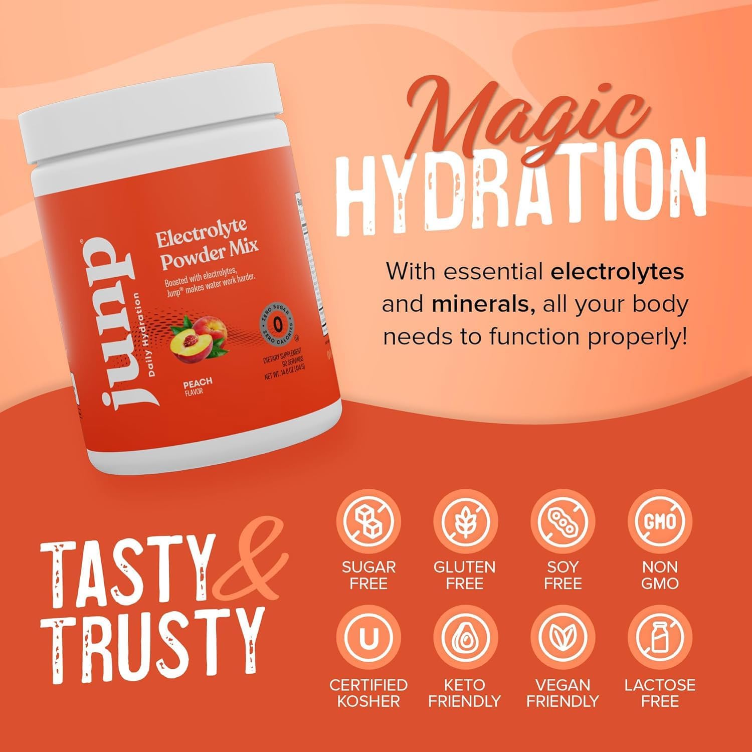 JUNP Electrolytes Powder No Sugar No Carbs, Orchard Fresh Juicy Peach Keto Electrolyte Drink Mix, Potassium & Salt Hydration Powder Electrolytes Zero Calorie Sugar Free Electrolyte Powder, 90 Servings - Image 7