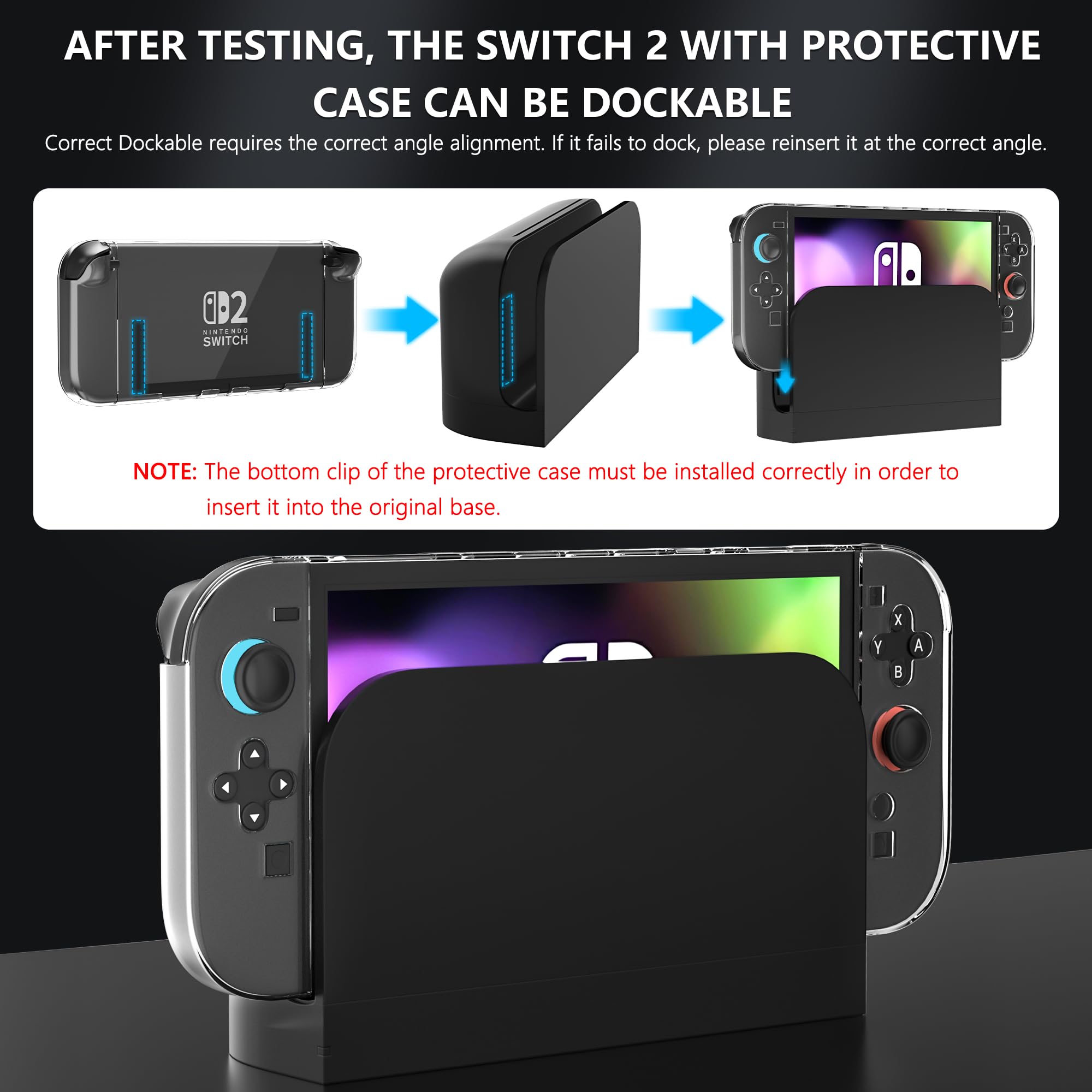 FANPL Custodia trasparente glitterata per Nintendo Switch 2 (2025), custodia protettiva agganciabile per Switch 2 e controller Joy Con con pellicola protettiva per lo schermo, 4 tappi per pollice