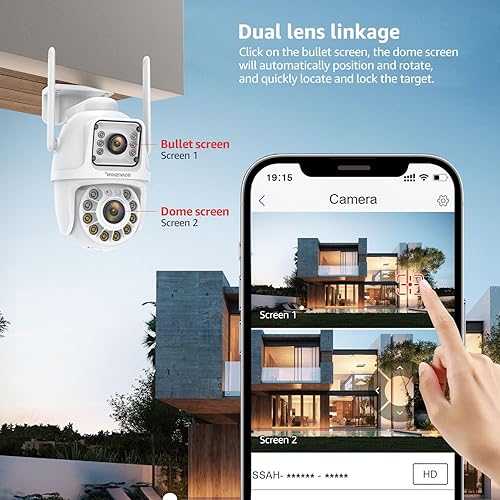 Miniatura 3 de BOAVISION Cámara de seguridad WiFi 5G2.4G para exteriores, lente dual PTZ inalámbrica, vista de 360, seguimiento humano AI, visión nocturna a color,