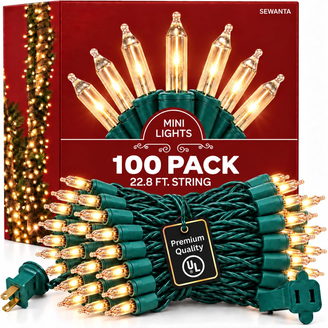SEWANTA Christmas String Lights, [100 Set] Warm White.