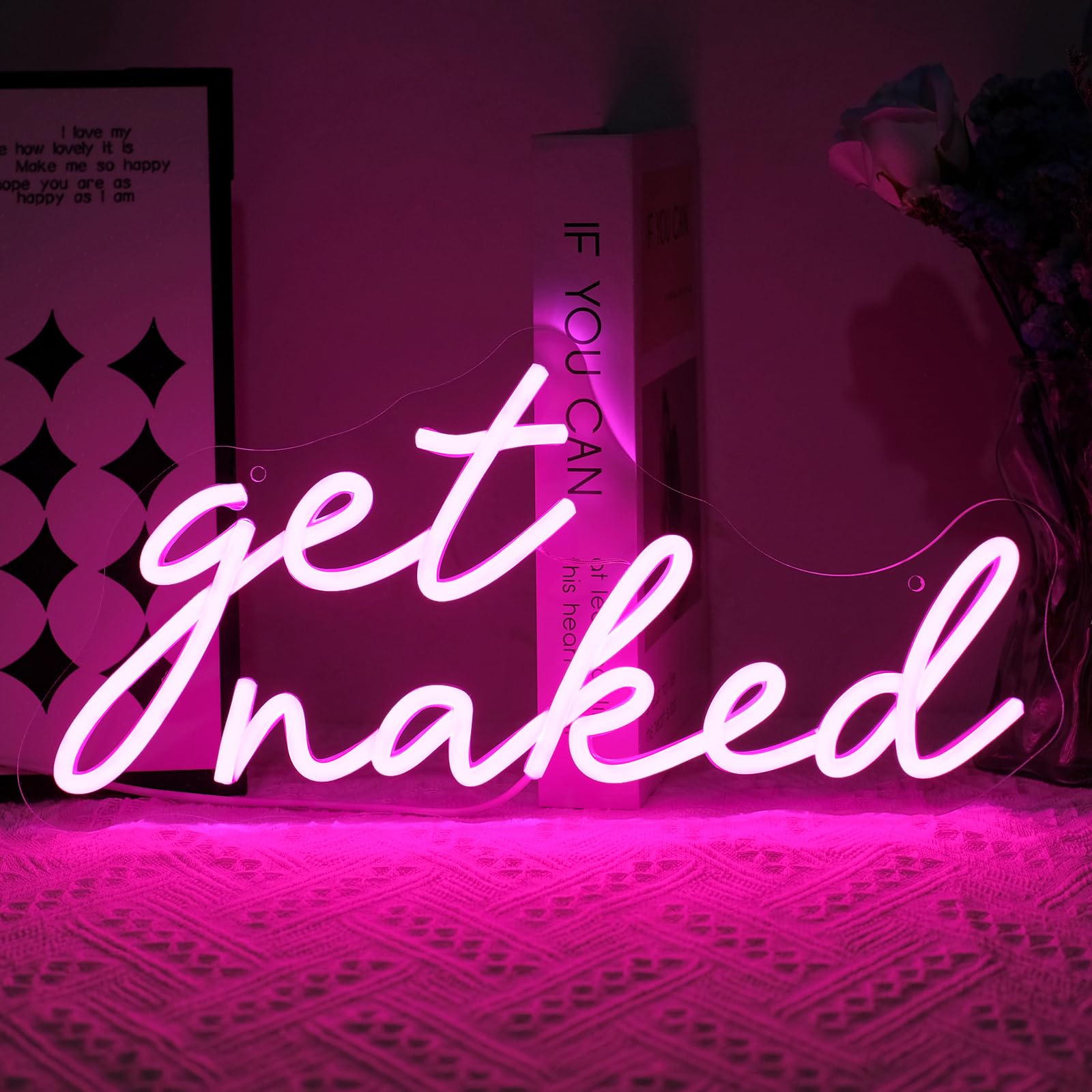 Letrero de neón con frase "Get Naked" para decoración de pared, luces LED regulables, letreros LED rosa, para decoración de dormitorio, letras, luces de neón, decoración de habitación para bar