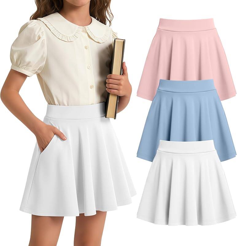 3 Pack Girls Uniform Skirts Shorts