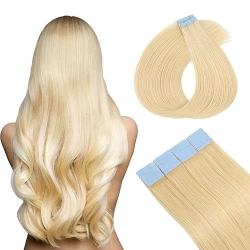 Extensiones de cabello humano adhesivas, invisibles, sin costuras, rubio ceniza y rubio 613, 100% Remy, extensiones de cabello humano real, 1.41