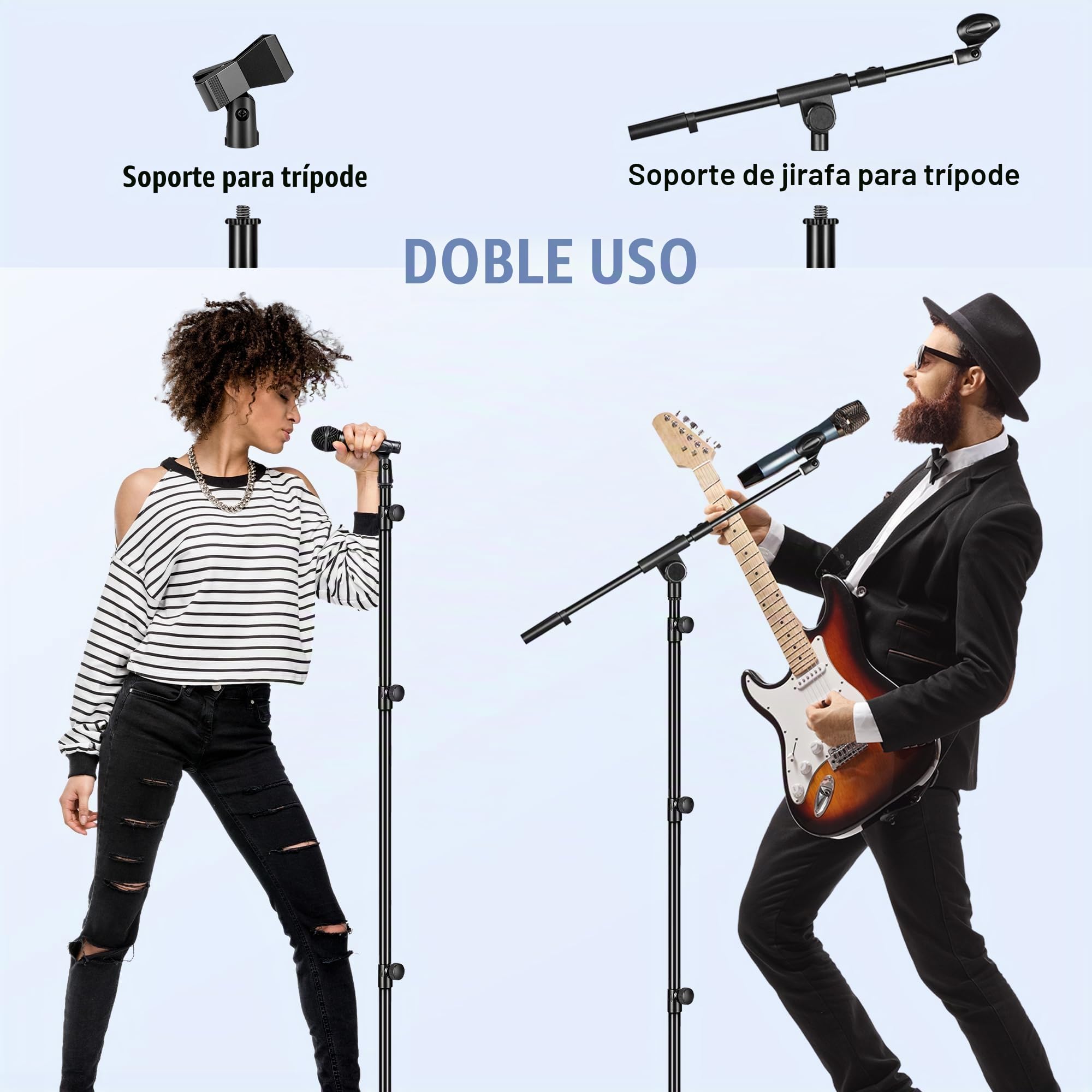 CAHAYA Soporte de Micrófono con Brazo con Dos Pinzas para Microfonos Pie de Micrófono Plegable y Ajustable de 64-158cm para Conciertos Videoconferencias Escenarios
