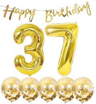 37th Birthday Decoration Happy Birthday Banner Balloons 37 Years Old Birthday Party Supplies Helium Balloons Number 37 Balloons Latex Balloon Foil Balloon, 37th Gold Birthday Party Decoration