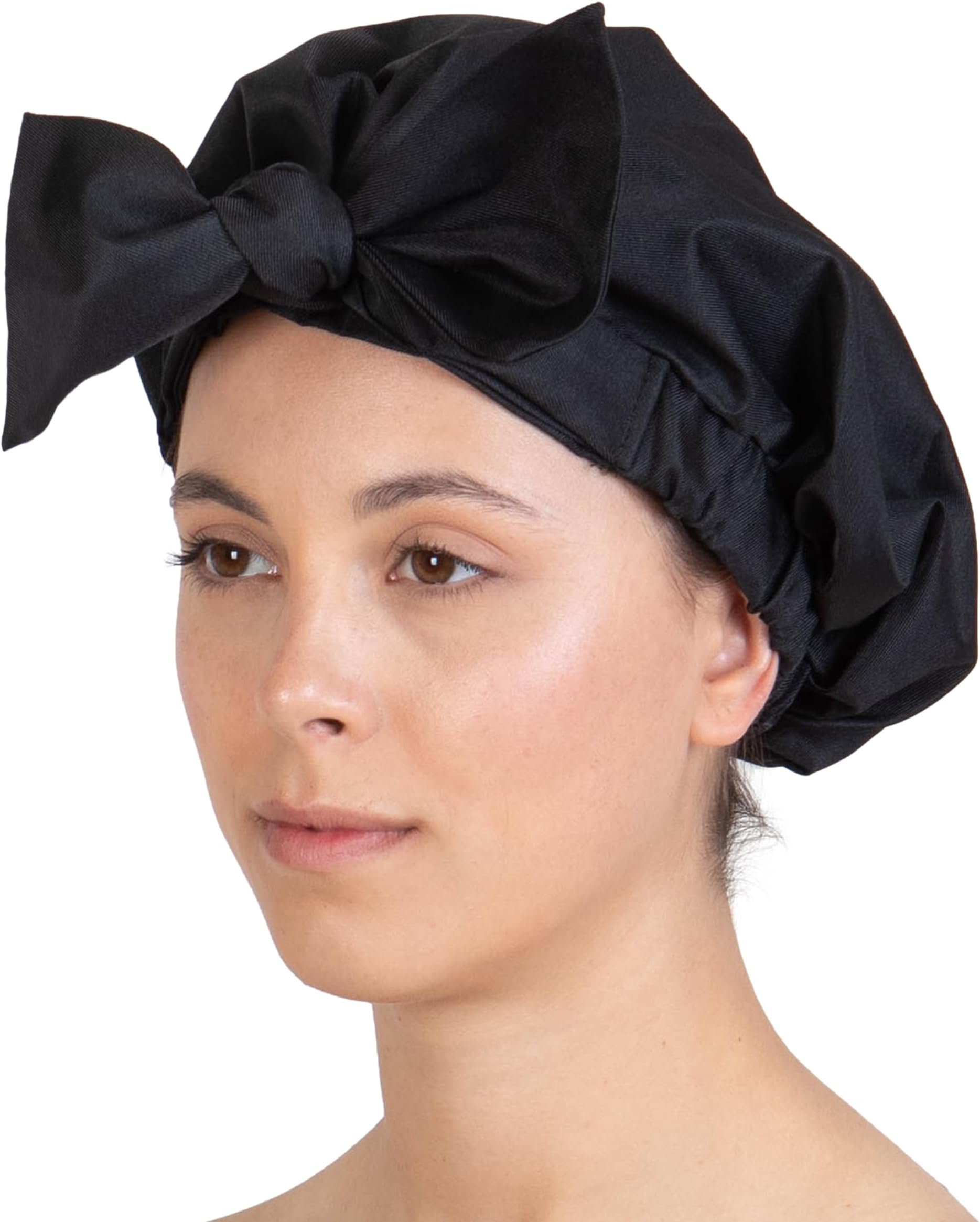 Auban Extra Large Shower Cap, Bowknot Double Layer