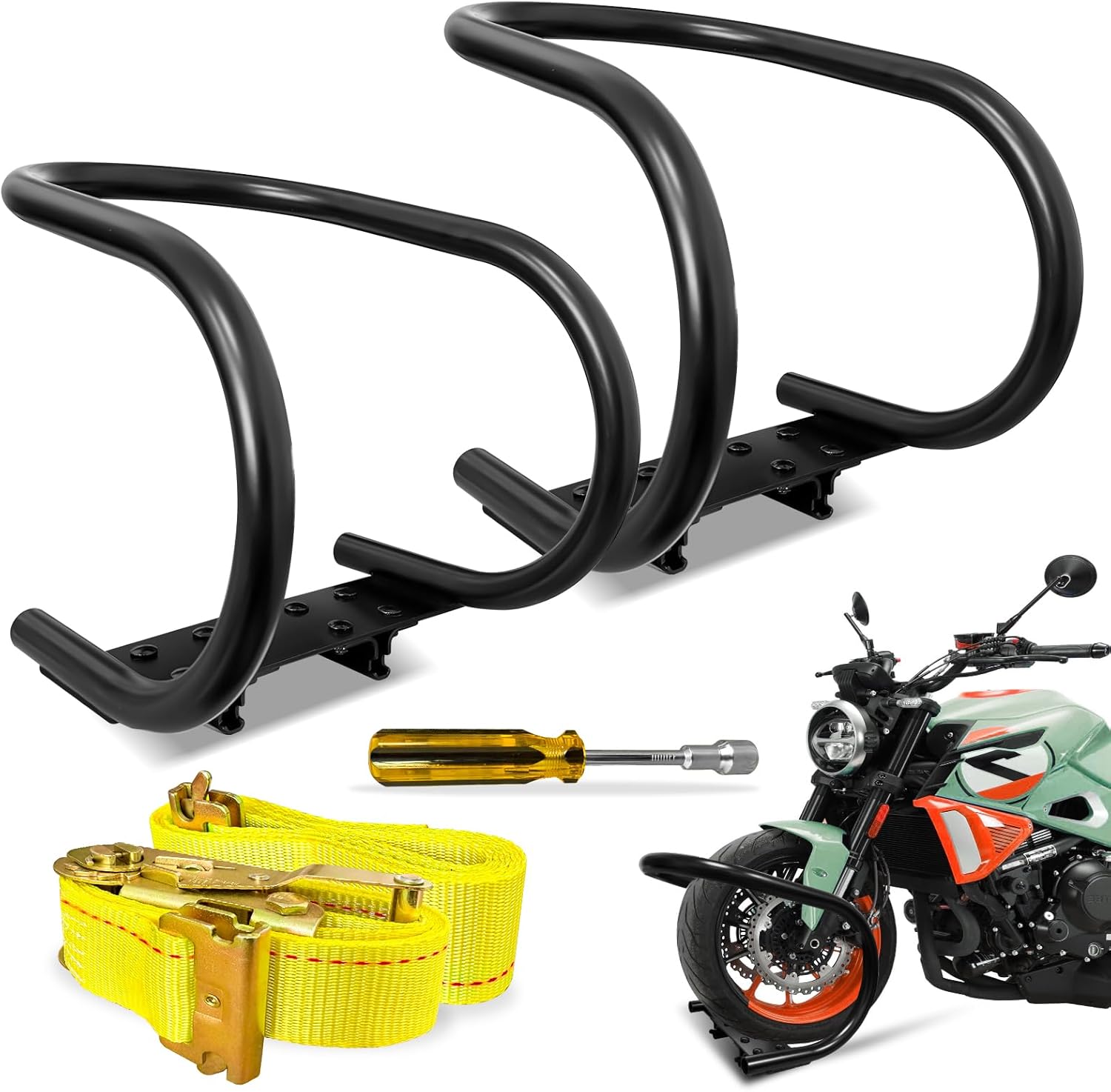 2 Pack Motorcycle Wheel Chock for E-Track, Heavy Duty 7" Steel Removable Chock for Motorcycle Front Tires up to 7" Wide - Fits Trailers, Vans, Trucks