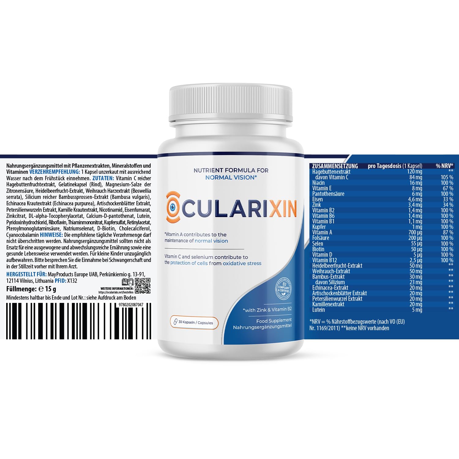 Ocularixin Kapseln | Für deine tägliche Balance | Mit Lutein, Vitaminen & Pflanzenextrakten | 1x30 Kapseln