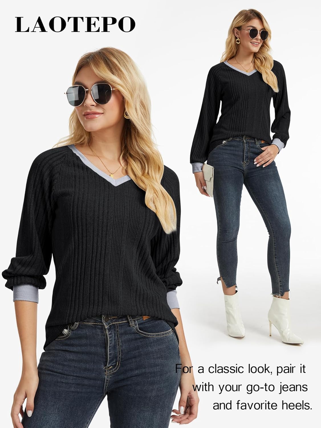 Womens Long Sleeve Shirts Sweaters Fall Clothes Trendy Going Out Casual Tops Loose Fashion Clothing Outfits - Image 5