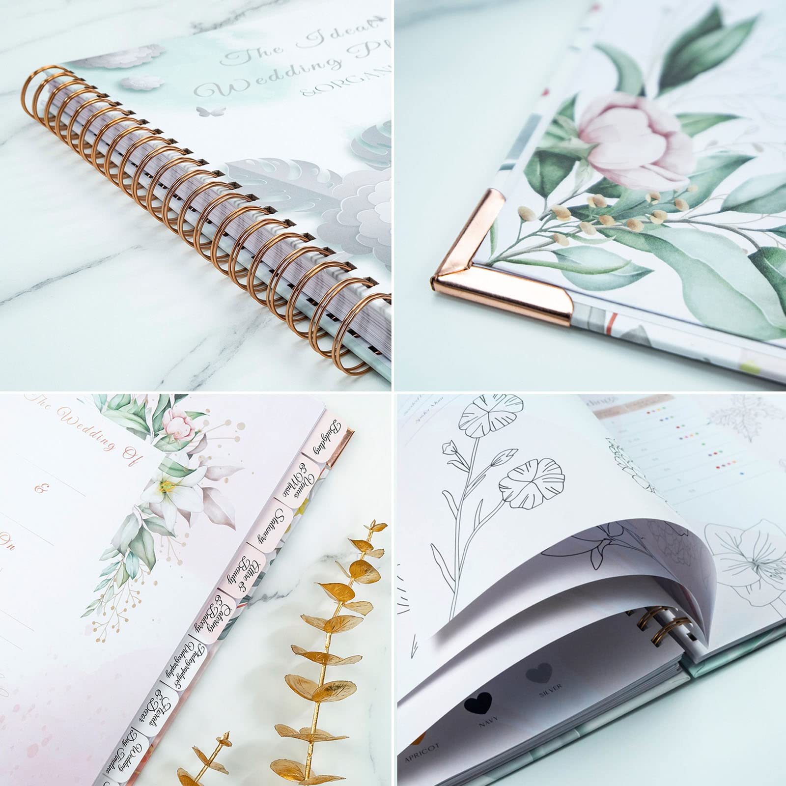 Planificador y Organizador de Bodas Cuaderno de Espiral Diario Gobernado para Posible Pareja como Regalo de Compromiso con Pegatinas,Blue,A4(280 * 210mm)