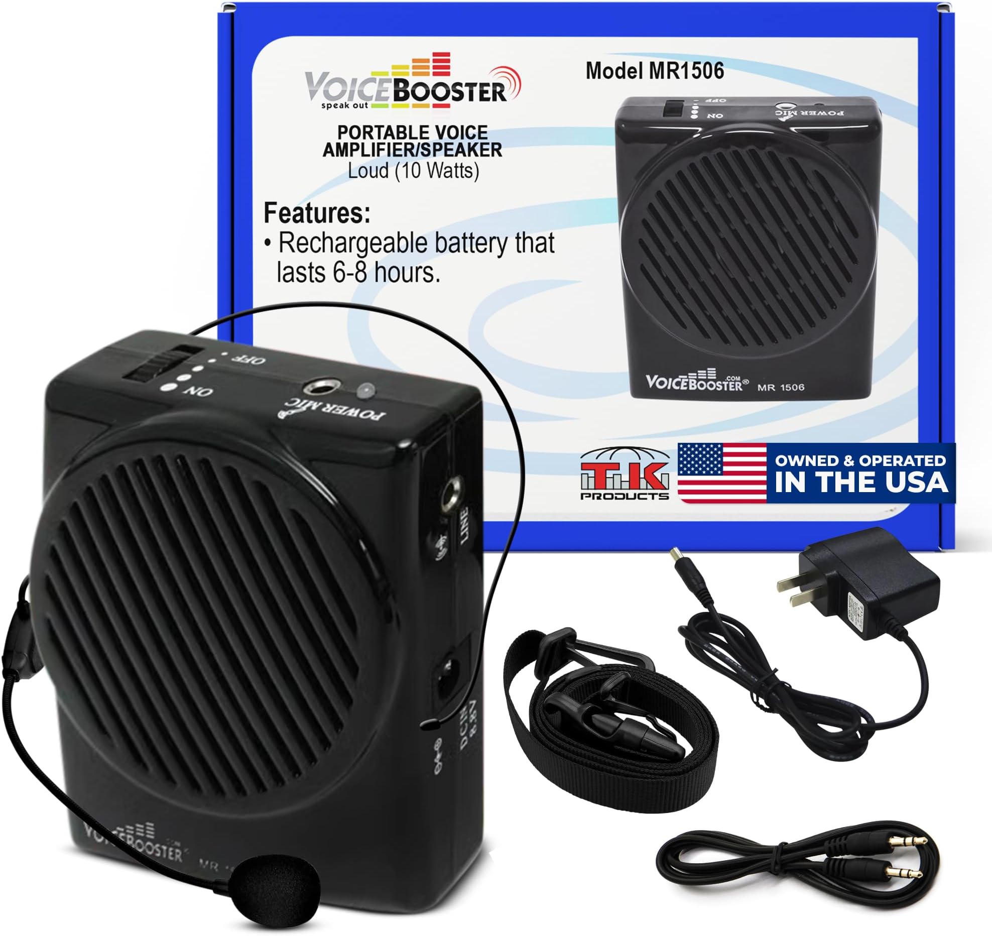 Voice Booster VoiceBooster Voice Amplifier 10watts Black MR1506 (Aker) by TK Products, Portable, for Teachers, Coaches, Tour Guides, Presentations, Costumes, Etc.