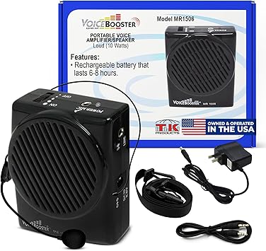 Voicebooster Speak Out Personal Voice Amplifier, Rechargeable Portable Speaker with Wired Microphone Headset for Classroom Teachers, Tour Guide, Presentations 10watt Power Amplifier - MR1506