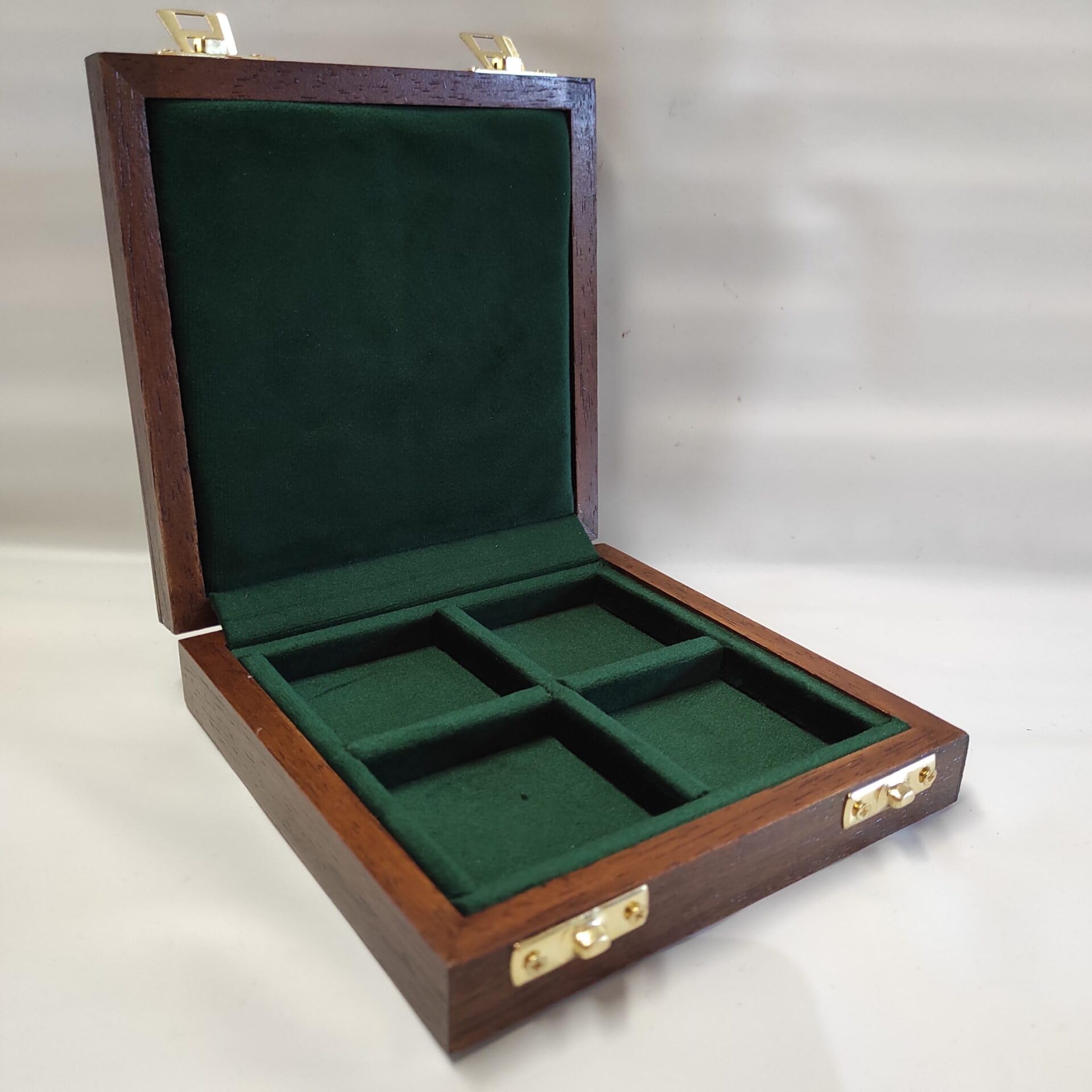 Caja para Monedas de colección 4 Compartimentos 50x50 mm, Madera Artesanal, numismática Hecha a Mano, Estuche para Monedas y medallas de Gran Formato, Certificado de autenticidad