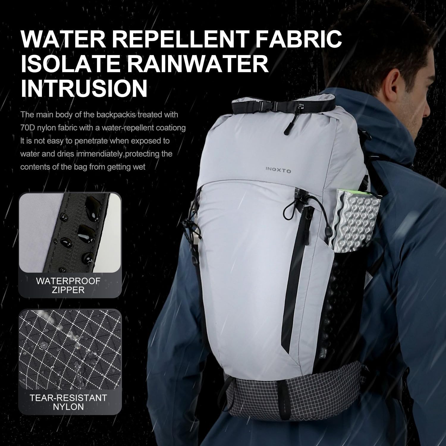 IX INOXTO Hiking Backpack 15L/22L Ultra Lightweight Packable Travel Backpack Small Waterproof Foldable Outdoor Day Pack with Two 500ML soft flasks for Men Women (Grey)
