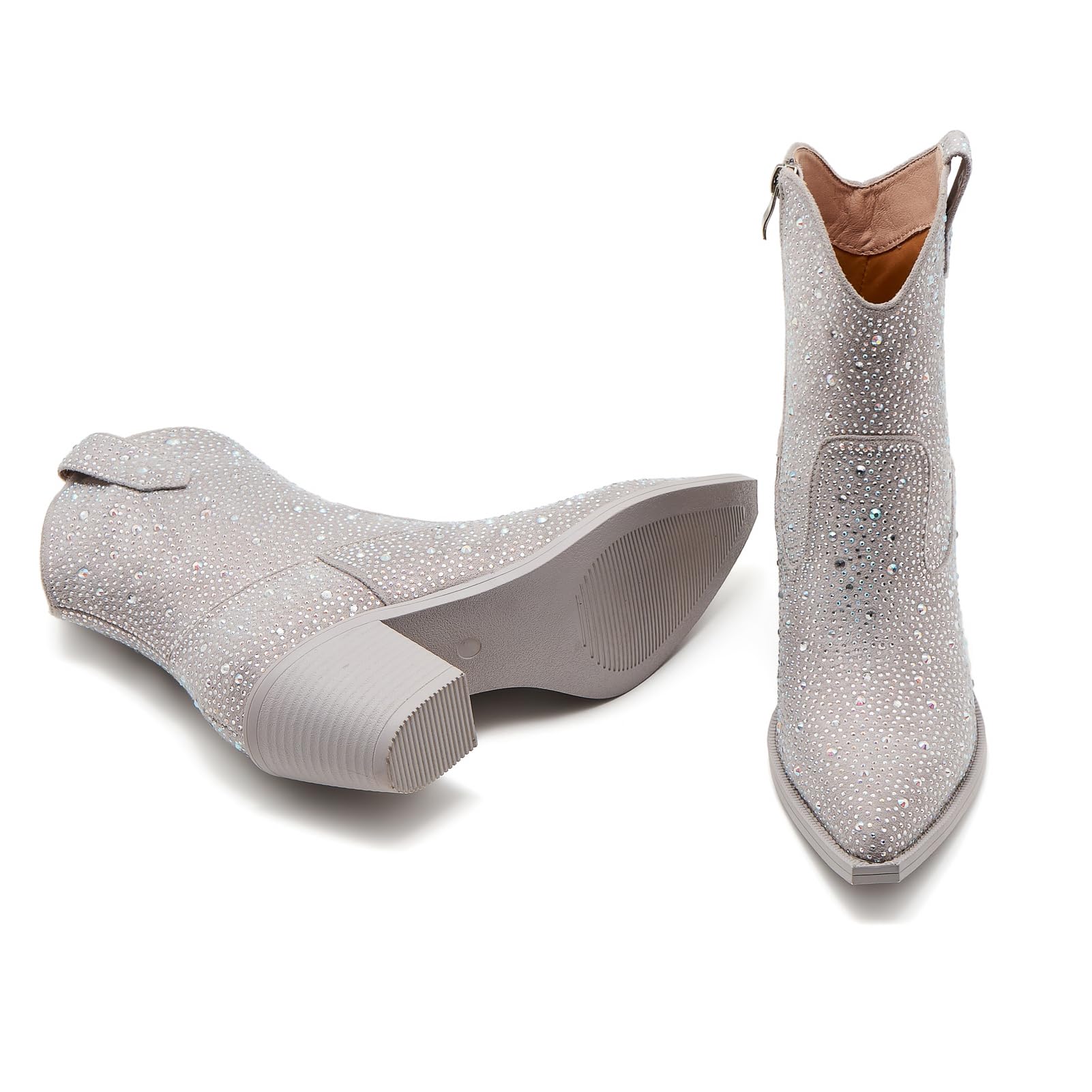 Latafa Rhinestone Cowboy Boots – Block Heel, Pointed Toe