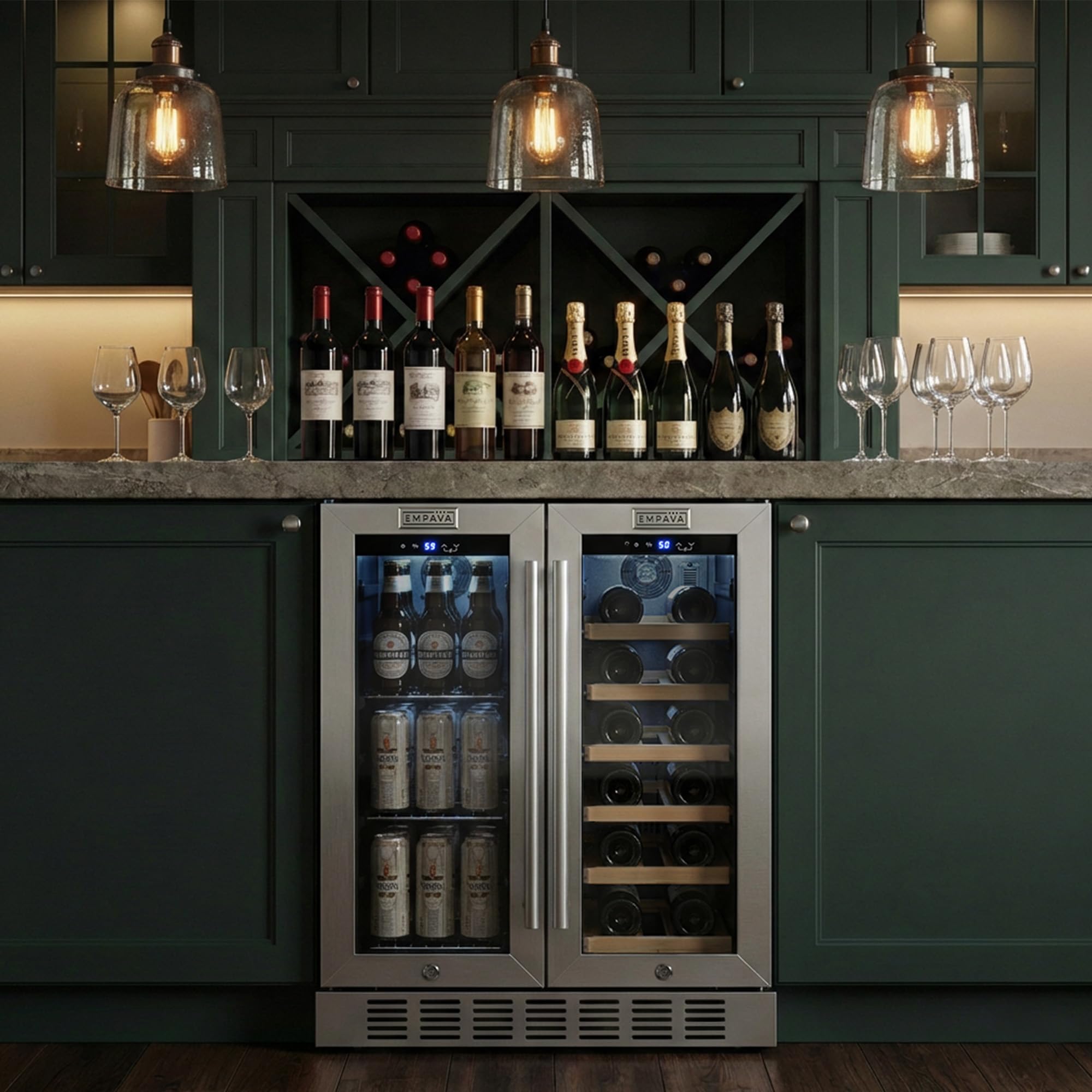 Empava 24 Inch Dual Zone Beverage And Wine Cooler Refrigerator With Glass Door, Freestanding Drink Fridge With LED Light, Touch Control, 61 Cans Plus 17 Bottles Capacity on Fridge.com - View 3