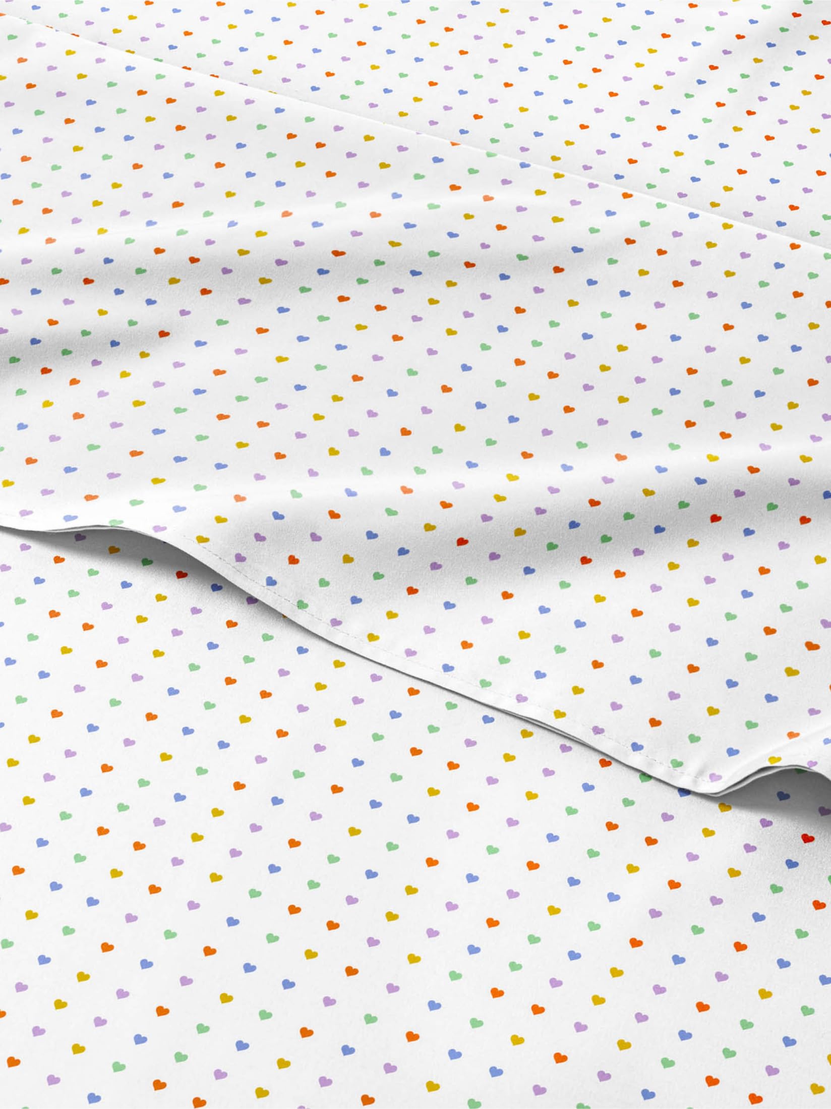 Kids Queen Size Multicolor Hearts Bed Sheets - 4 Piece Kids Sheet Set