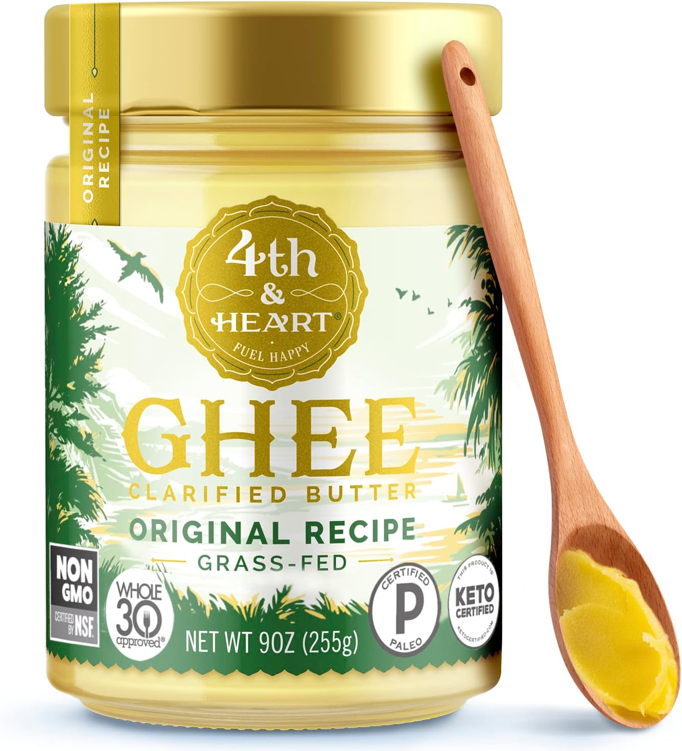 Original Grass-Fed Ghee Butter by 4th & Heart, 9 Ounce, Pasture Raised, Non-GMO, Lactose Free, Certified Paleo, Keto-Friendly