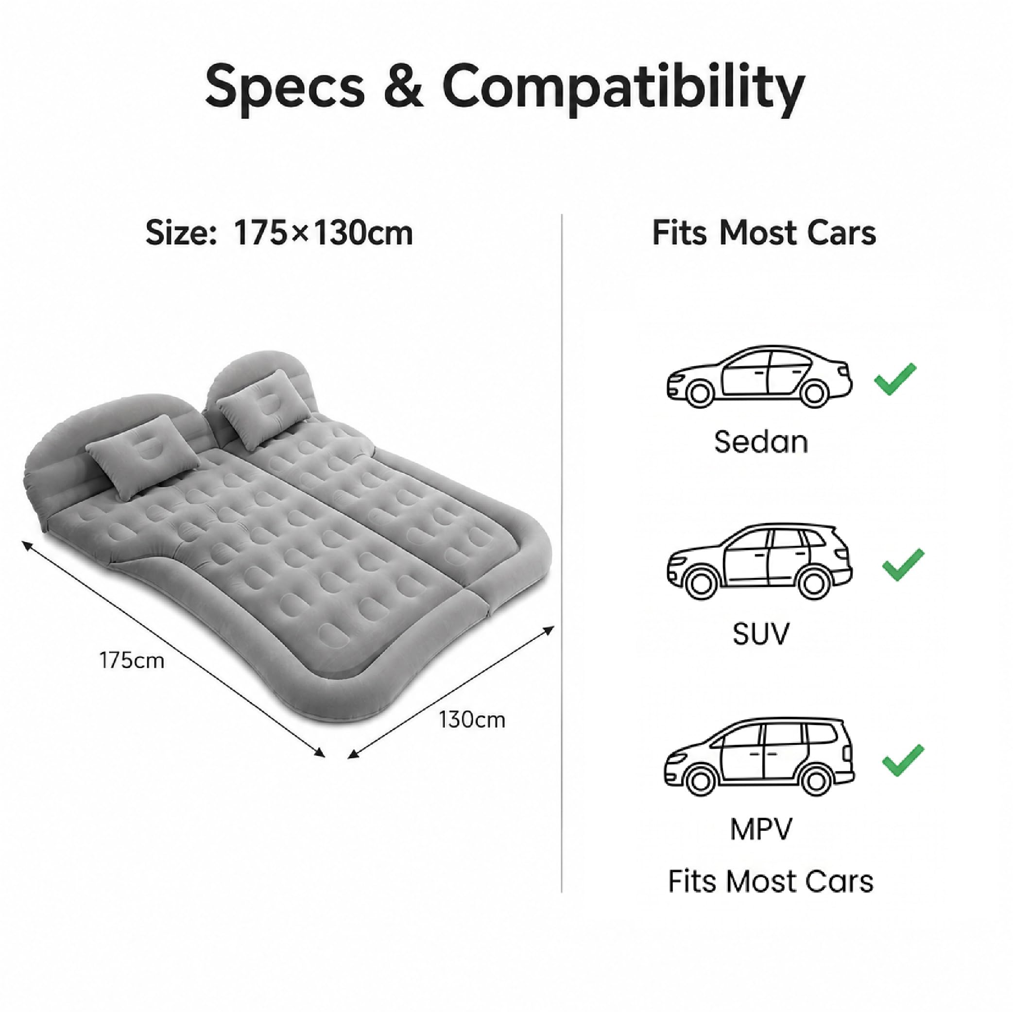 Materasso Gonfiabile Auto per Volvo V90 Cross Country 2016-2020, Letto Portatile con Pompa Rapida per Campeggio Viaggi e Riposo in SUV,B-Grey