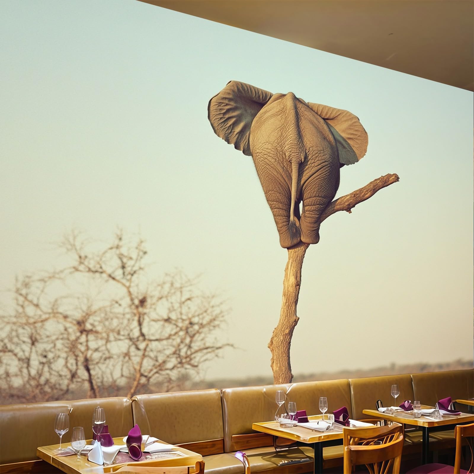 Papier peint panoramique éléphant brun pour créer une ambiance évasion dans le salon