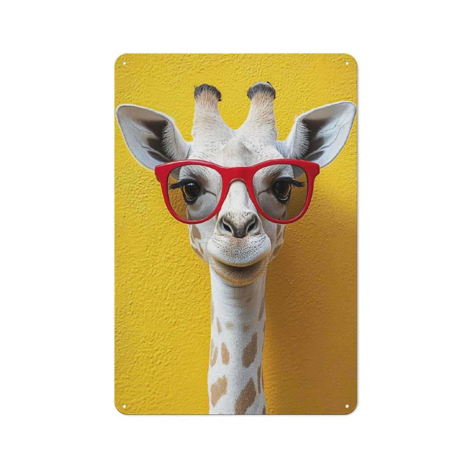 Junmoney Style-2 For Hallway Wall, Giraffe With Red Glasses Portrait Vintage-Inspired Metal Sign 30X20cm, A Moving-Home Gift For Collectors Of Tin Signs