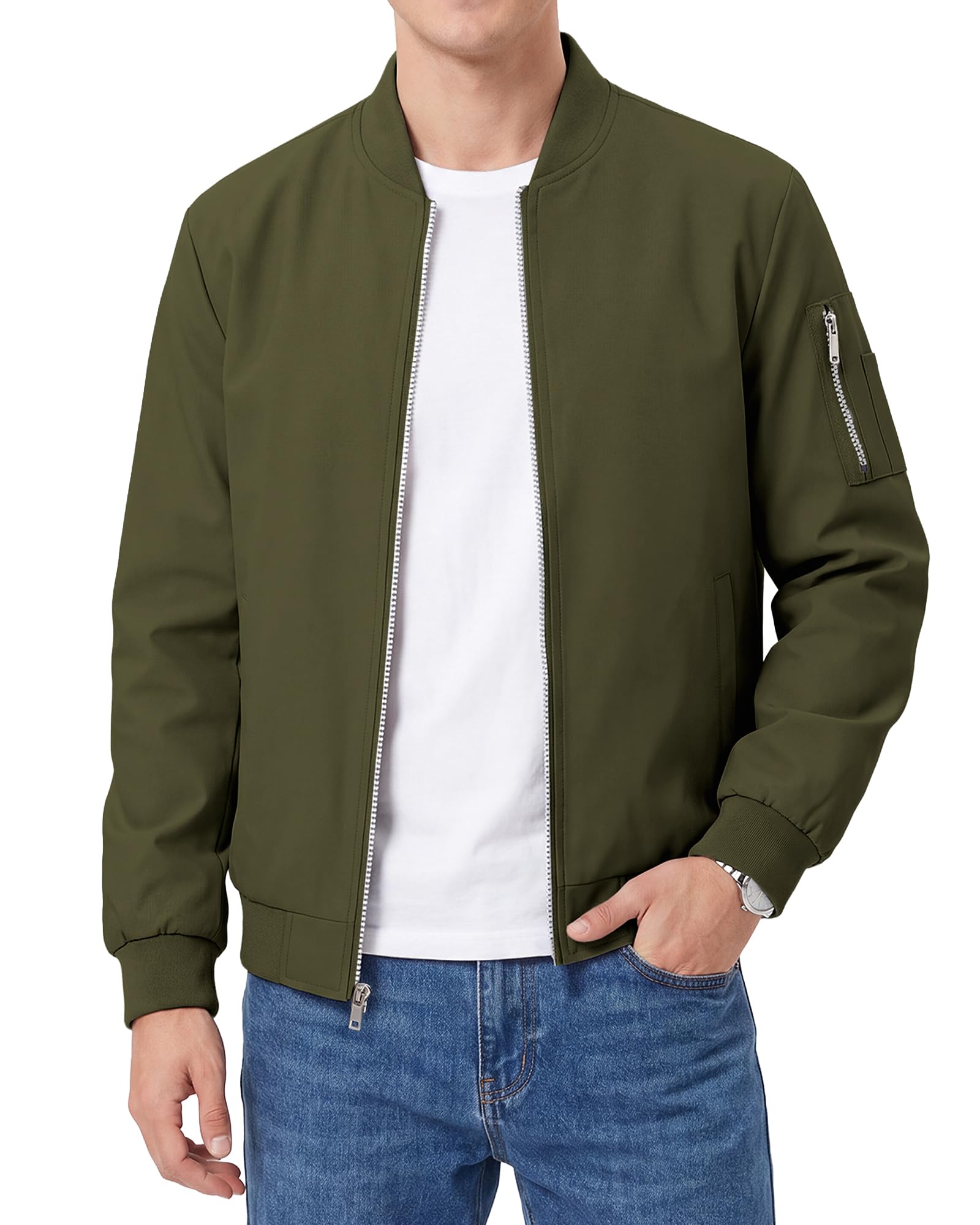 Men's Bomber Jacket Lightweight Casual Windbreaker Zip Up Coat