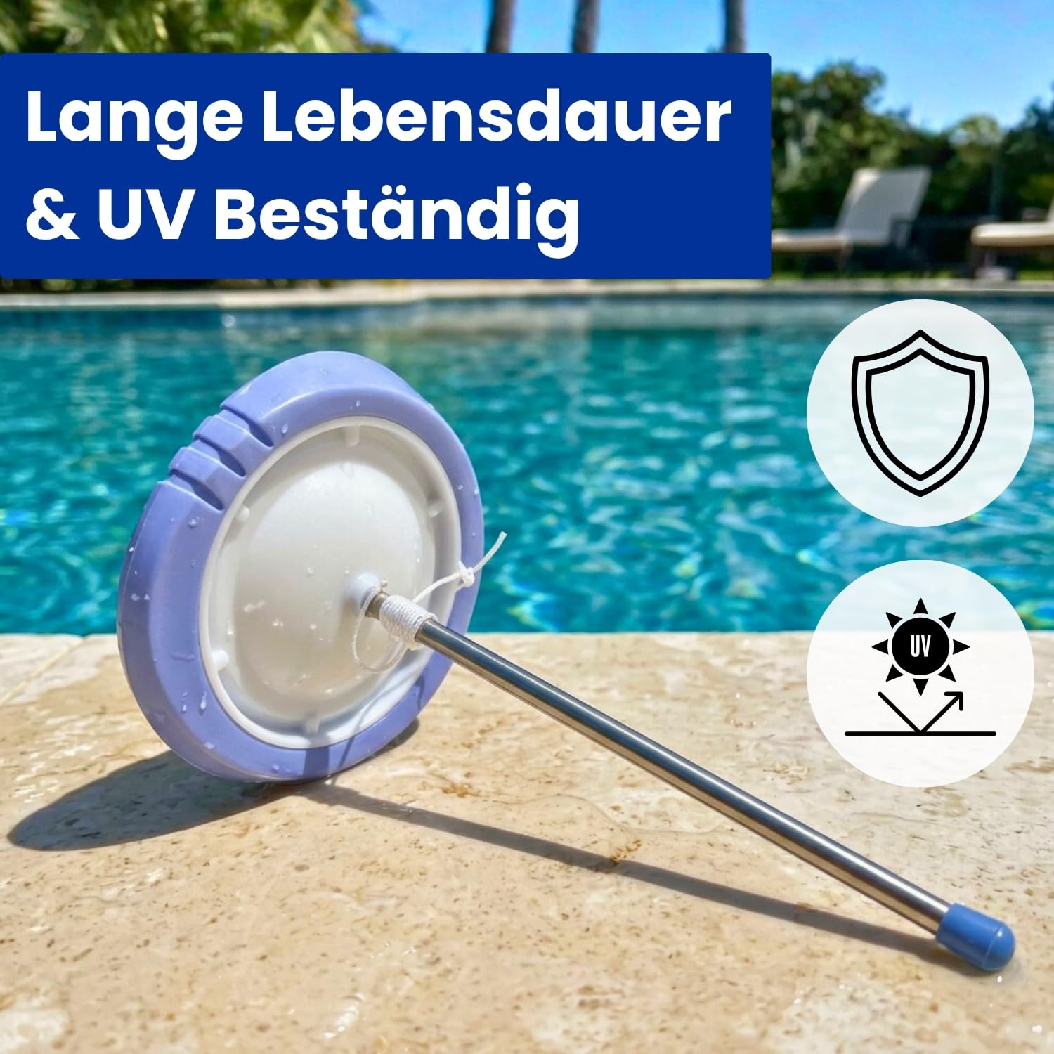 Astral Pool Shark Rundthermometer Analog - Poolthermometer mit °C und °F Skala - Ablesung in ca. 30 cm Wassertiefe - UV-beständiges Poolzubehör Made in Europe
