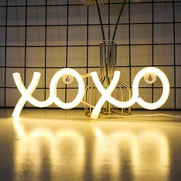 ENUOLI LED Neon Signs,11.8"x3.9" Sign Light USB/Battery Operated Wall Hanging Sign Lover Hug Wall Art for Bedroom,Kids Room,Valentines Gift,Home Decor,6.56ft Cord - XOXO- Warm White