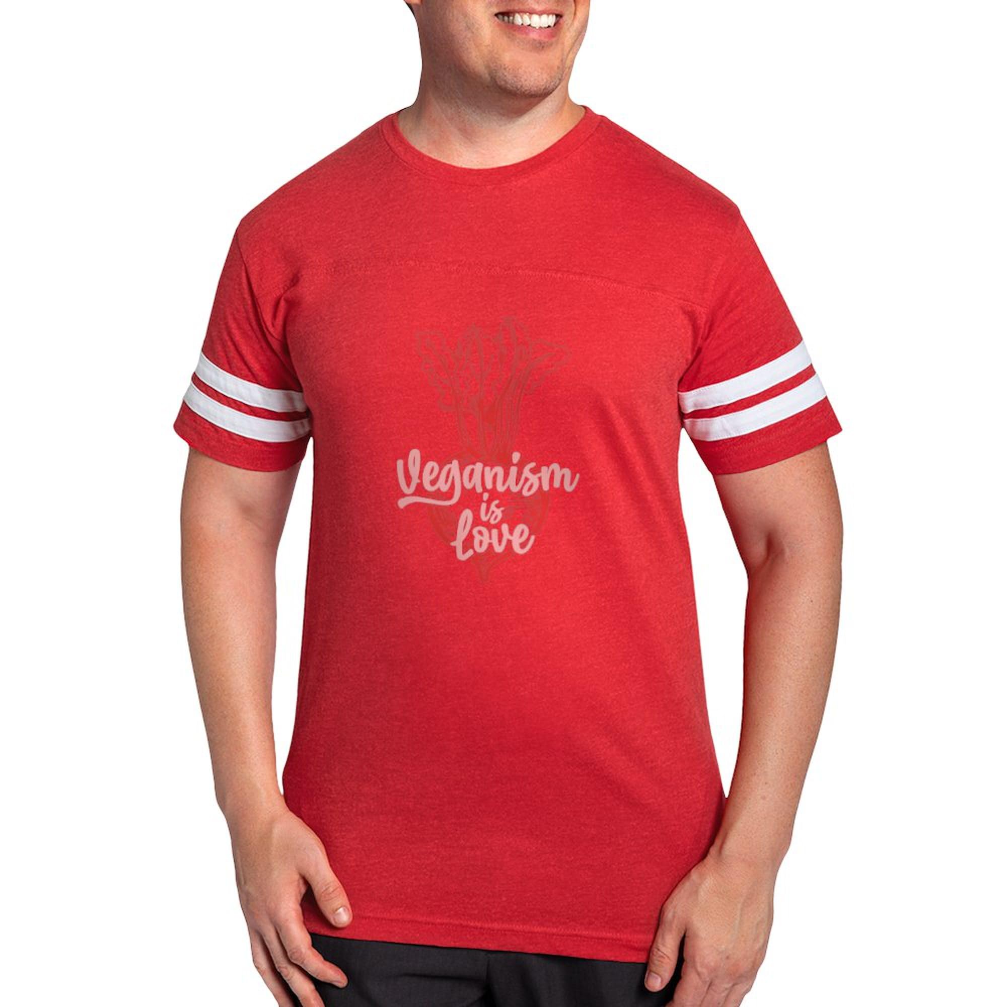 CafePress Veganism is Love Vegan Vegetarian Animals T Shirt Men's Football T-Shirt Red