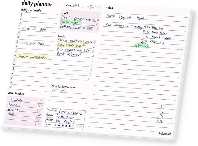 A4 Daily Planner Pad  52 sheets - Organiser with Daily Schedule, Large Notes Area, To Do List Planning, Habit Tracker  Tear Off Desk Pads for Work, Business, Home or Exam Study Revision