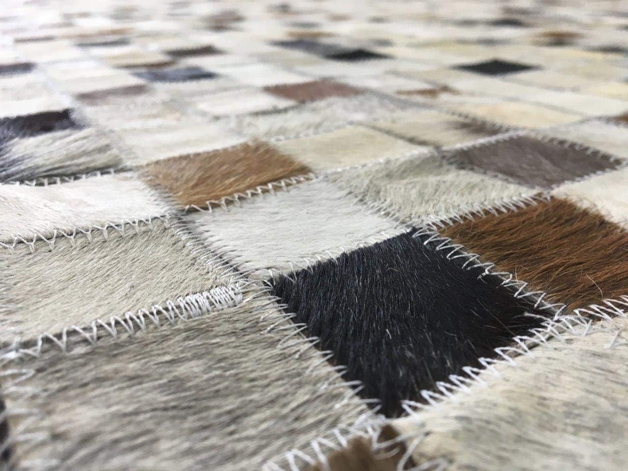 Leather Area Rug Patch Work Square Box Design Various Sizes Cow Hide Luxury Carpet for Indoor use (9x12)