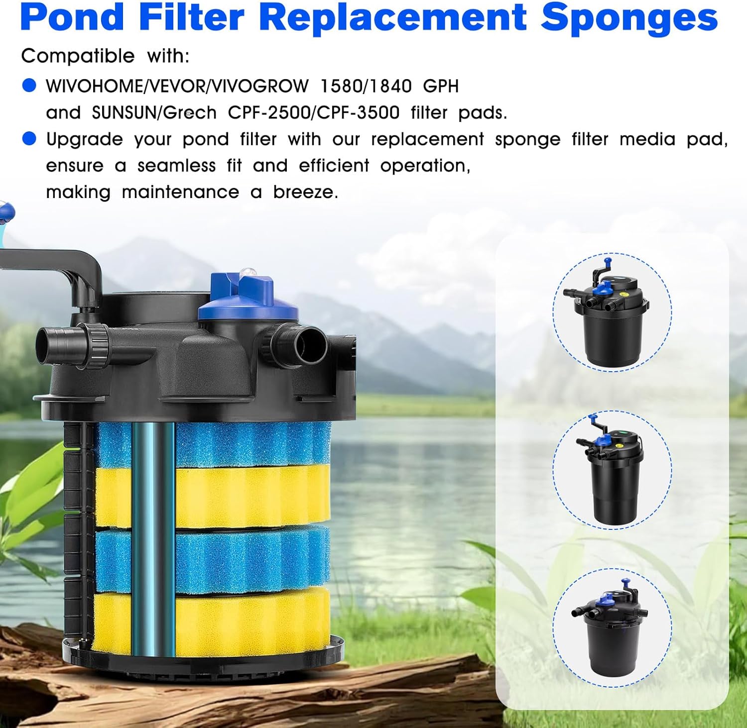 Pond Filter Replacement Sponge Filter Media Pad Koi Fish Pond Filter Sponge CPF 2500 Compatible with Grech VIVOHOME/VEVOR Pond Filters for Outdoor Ponds Aquarium Bio Sponge Filter Media Pad