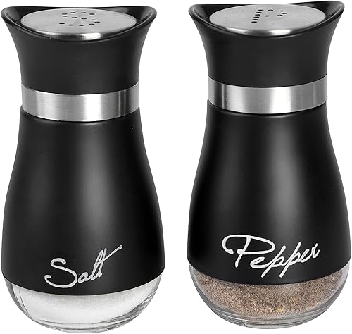Juego de saleros y pimenteros con tapa de acero inoxidable y botella de vidrio, para mesa de cocina, caravana, campamento, barbacoa (rojo)