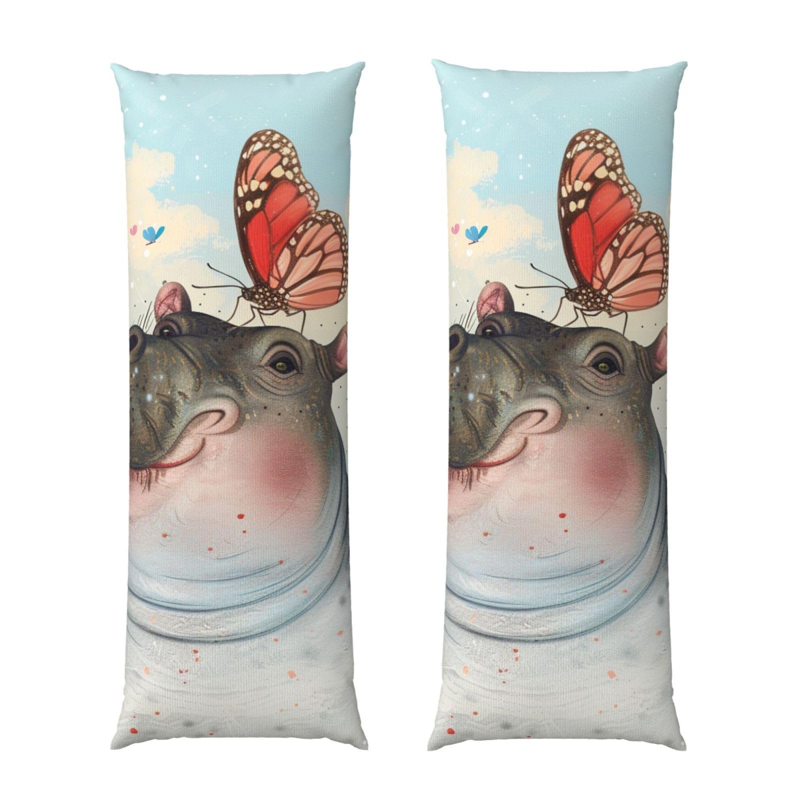 Body Pillow Cover 20x54 Inch, Butterfly and hippo Print Long Lumbar Pillow Case with Zipper Long Body Pillowcase Decorative for Bed Sofa Bedroom