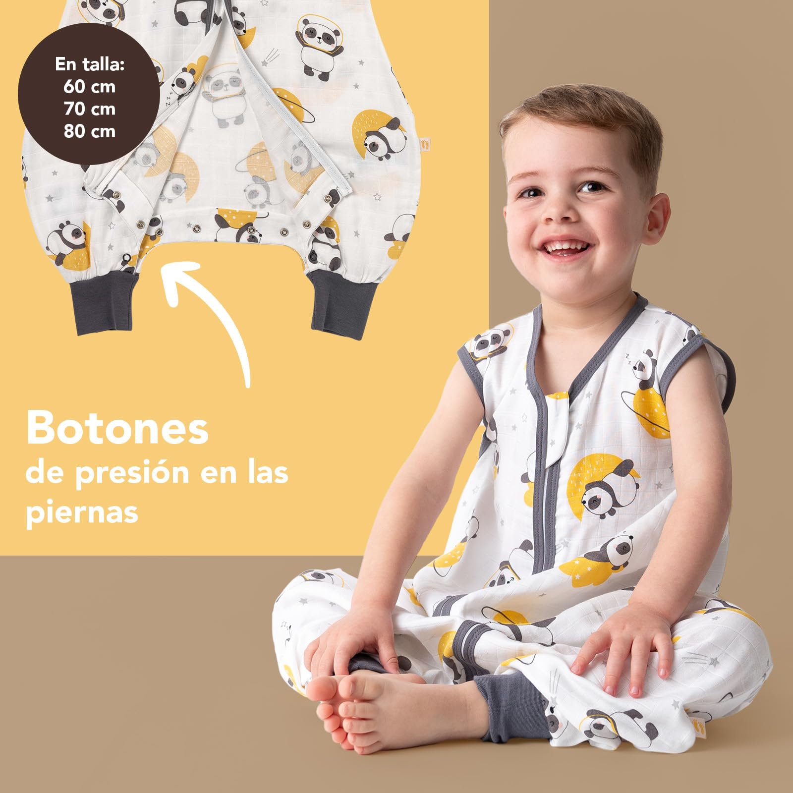 Slumbersac Saco de dormir bebe con pies para el verano 60 cm Panda 0.5 Tog de muselina | Saco dormir con piernas para tamaño del cuerpo 60-70 cm | Saco de dormir de verano