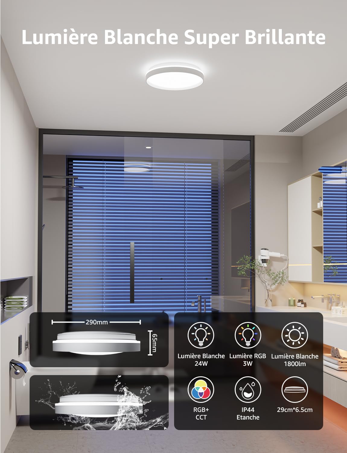 Lepro T1 IA Plafonnier LED Connecté, Concepteur d'Éclairage IA Personnalisé, Connectivité Wi-Fi et Bluetooth, 24W 1800LM, IP44 Etanche, pour Chambre, Salon, Couloir, Cuisine（φ29cm）